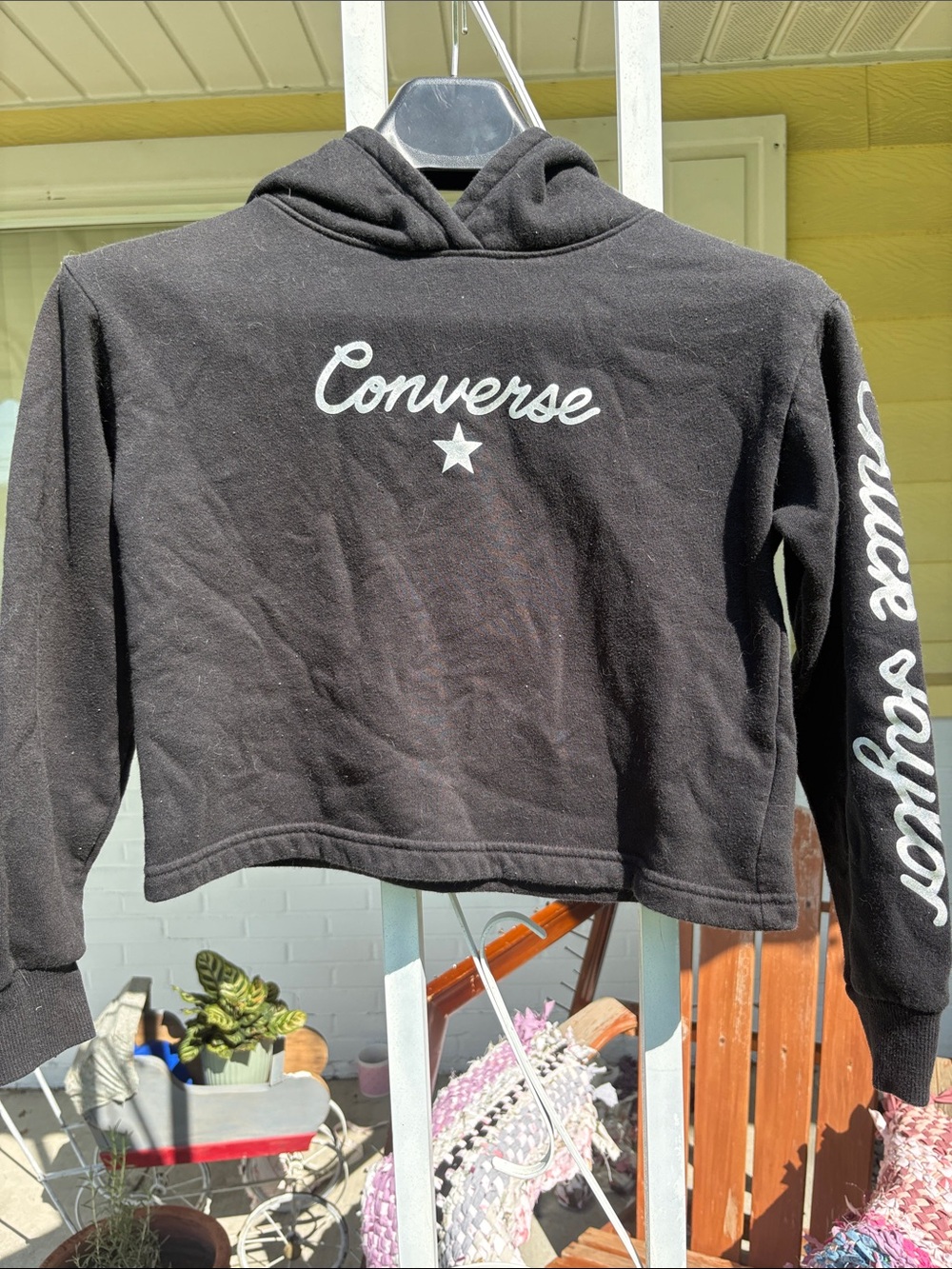 Converse Black Cropped Crewneck Sweatshirt with White Script